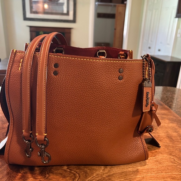 Coach Rogue 30 dark saddle and wine handbag - Picture 1 of 15